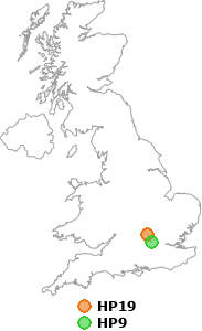map showing distance between HP19 and HP9