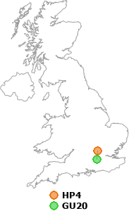 map showing distance between HP4 and GU20
