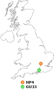 map showing distance between HP4 and GU33