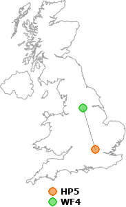 map showing distance between HP5 and WF4