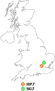map showing distance between HP7 and SG7