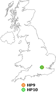 map showing distance between HP9 and HP10