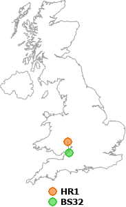 map showing distance between HR1 and BS32