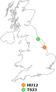 map showing distance between HU12 and TS23