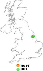 map showing distance between HU14 and HU1