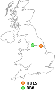map showing distance between HU15 and BB8