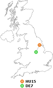 map showing distance between HU15 and DE7