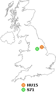 map showing distance between HU15 and S71