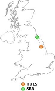 map showing distance between HU15 and SR8