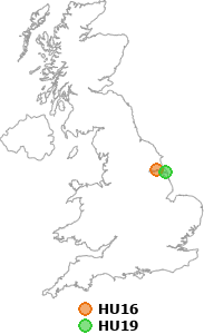 map showing distance between HU16 and HU19