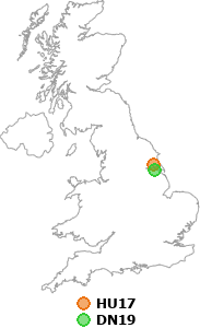 map showing distance between HU17 and DN19