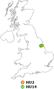 map showing distance between HU2 and HU14