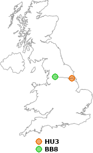 map showing distance between HU3 and BB8