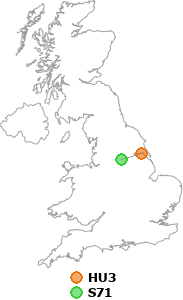 map showing distance between HU3 and S71