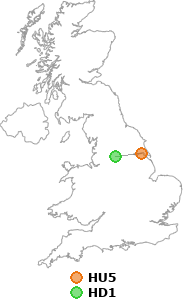 map showing distance between HU5 and HD1