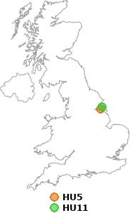 map showing distance between HU5 and HU11