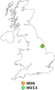 map showing distance between HU6 and HU13