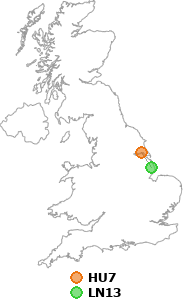 map showing distance between HU7 and LN13