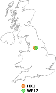 map showing distance between HX1 and WF17