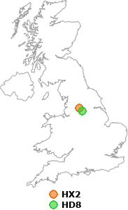 map showing distance between HX2 and HD8