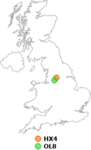 map showing distance between HX4 and OL8
