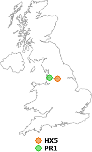 map showing distance between HX5 and PR1