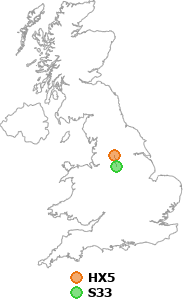 map showing distance between HX5 and S33
