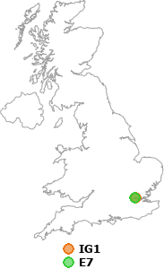 map showing distance between IG1 and E7