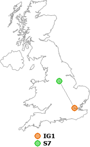map showing distance between IG1 and S7