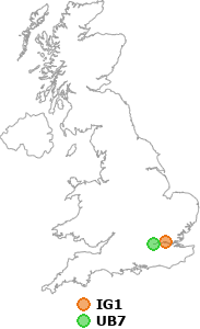 map showing distance between IG1 and UB7