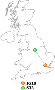 map showing distance between IG10 and S33