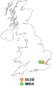 map showing distance between IG10 and WD4