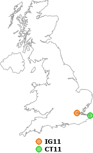map showing distance between IG11 and CT11