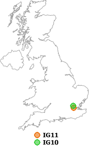 map showing distance between IG11 and IG10