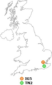 map showing distance between IG5 and TN2