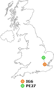 map showing distance between IG6 and PE27