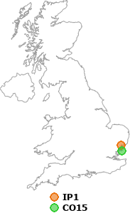 map showing distance between IP1 and CO15