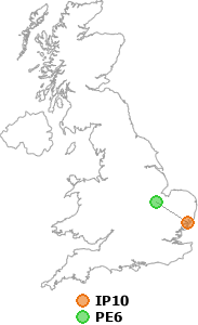 map showing distance between IP10 and PE6
