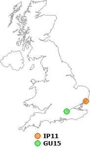 map showing distance between IP11 and GU15