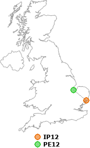 map showing distance between IP12 and PE12