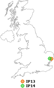 map showing distance between IP13 and IP14