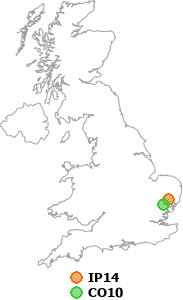 map showing distance between IP14 and CO10