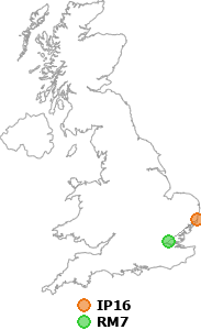 map showing distance between IP16 and RM7