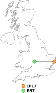 map showing distance between IP17 and B97