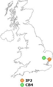 map showing distance between IP2 and CB4