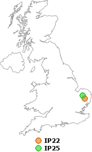 map showing distance between IP22 and IP25