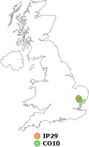 map showing distance between IP29 and CO10