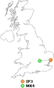 map showing distance between IP3 and MK4