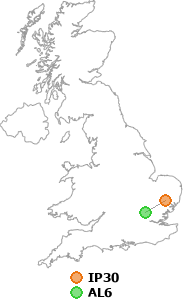 map showing distance between IP30 and AL6