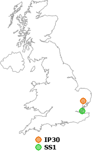 map showing distance between IP30 and SS1